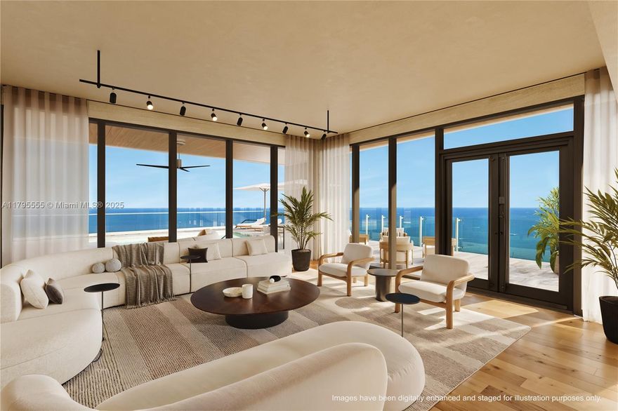 Welcome to this 3-story, one-of-a-kind Oceanfront Penthouse at Turnberry Ocean Club. This decorator-ready, flow-through residence features direct ocean, Intracoastal, and city views, a private rooftop with an infinity-edge pool + a summer kitchen, a beach cabana, a gym + staff quarters. The custom kitchen was designed by Snaidero and will feature top-of-the-line Gaggenau appliances. The primary suite features two large walk-in closets, an oceanfront terrace, and two bathrooms. Additionally, there are two private garages, accommodating 4 cars total. Residents of
Turnberry Ocean Club enjoy 70,000 SF of luxury amenities, including the 3-story private signature, ‘Sky Club’ with sunrise + sunset pools, private dining, health & wellness center + much more.