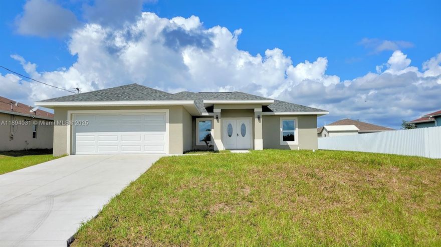 Beautiful new CBS construction home located in a fast-growing neighborhood of newer homes! This quality-built residence features elegant porcelain tile throughout, impact-resistant windows and doors (including the garage door), and a covered, tiled lanai and entryway. Inside, enjoy an open layout with cathedral ceilings, recessed lighting, and granite countertops. The spacious laundry room offers an additional pantry for extra storage. Best of all, this property is not in a flood zone, has no HOA, and qualifies for 100% USDA financing.