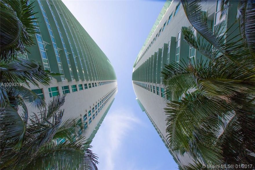 Spacious 1 bed/1 bath + den with Bay views . Open kitchen and oversized balcony.  tiles throughout, freshly painted- ready to move .  Building has 2 story gym, 2 pools, on site stores and offices, across the street from Margaret Pace park, with Basketball courts , Tennis, Volleyball and much more. Available NOW. Call today to make an appointment. Easy to show.