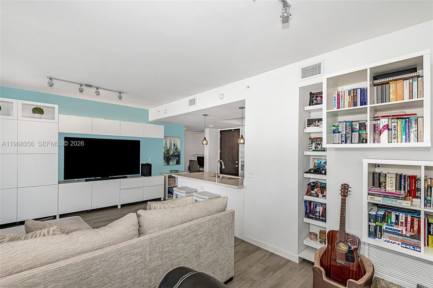 REDUCED - READY FOR OFFERS AND CONTRACTS - High floor, spacious turnkey furnished 1/1 at The Nine - the center of everything Brickell. Upgraded cabinetry throughout including custom designed entertainment center with fantastic storage, massive customized walk-in designer closet plus additional finishes and furnishings in every room.  This oversized 1/1 offers space plus style with a walk-in closet the size of most Brickell bedrooms.  High floor residence with private oversized balcony plus assigned self parking included.  Nine offers many well-appointed amenities including a gorgeous newly renovated pool, large well equipped Fitness Center, open use Library with printing services, glass enclosed Conference Room, spacious Club Room, multi-use Game Room, beautiful Children's playroom - Plus - Publix is literally right downstairs.  Shows beautifully - easy to schedule - Best center Brickell location with large interior and comparatively low carrying costs.