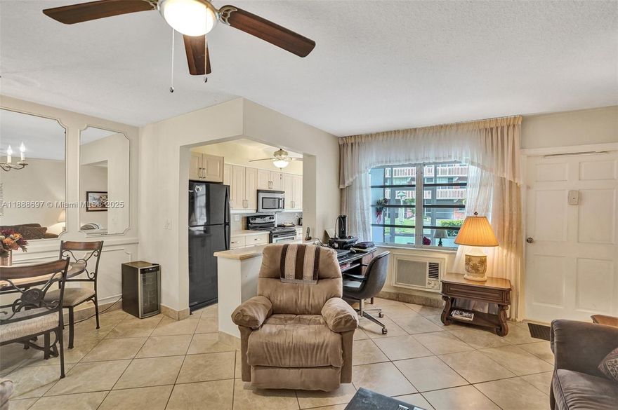 INVESTORS WELCOME! 1 bed/ 1 bath in the heart of Hallandale beach .This unit features , porcelain flooring throughout , new kitchen cabinets, modern bathrooms ,lots of closet space . Beautiful screen room with garden view. Convenient parking in front of the unit . Bldg features  heated pool , BBQ, laundry room facility and extra storage. Minutes to Beaches, Shopping, restaurants, Gulf Stream Race Track & Casino, Aventura! Easy to show!