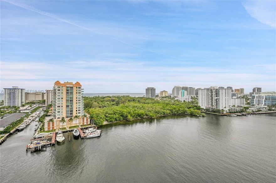 LOCATION-LOCATION-LOCATION.  2 mile view Up the Intracoastal Waterway as well as a 180 degree Ocean View from this double corner 16th floor NE end unit.  2 Bedroom, 2 bathroom, 1620 sq. ft. condominium Overlooking the Bonnet House and Hugh Taylor Birch State Park.  2 Walls of Floor to Ceiling Windows in living room to enjoy the Spectacular Water Views from inside as well as from the Spacious Balcony with Access from the Living Room and Kitchen which is open to the LR/DR. Unit has a semi-private elevator. Washer & Dryer in unit. 
Short Walk to beach, shopping and restaurants.  Private garage parking.  Impact windows and doors throughout.  Crown Moldings. Spacious closets. 
Fully funded reserves and NO assessments.