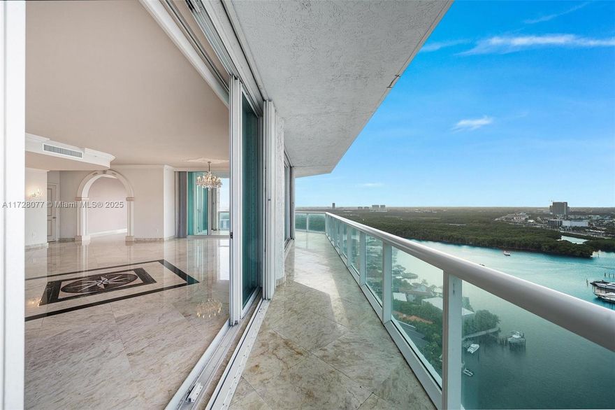 4 bedrooms/5.5 bathrooms over almost 4000 sq ft w/ wraparound balcony from the ocean in the east, sunsets in the west, and Sunny Isles to the north. This apartment covers a third of the building - it's a Tower Suite, just below penthouse. Layout is really, truly expansive with a primary "wing" and grand formal living room. There is a separate open space in living room that could be used as bar, office, or playroom. Interior features custom moulding and marble flooring throughout (including balcony), closets and kitchen in custom wood, hurricane shutters. RARE FIND as seller is original owner; kept immaculate. AMAZING AMENITIES: separate beach club with restaurant, fitness, spa, tennis, pools. 3 parking spaces, 1 storage unit, friendly staff and neighbors. SPECTACULAR to see in person!