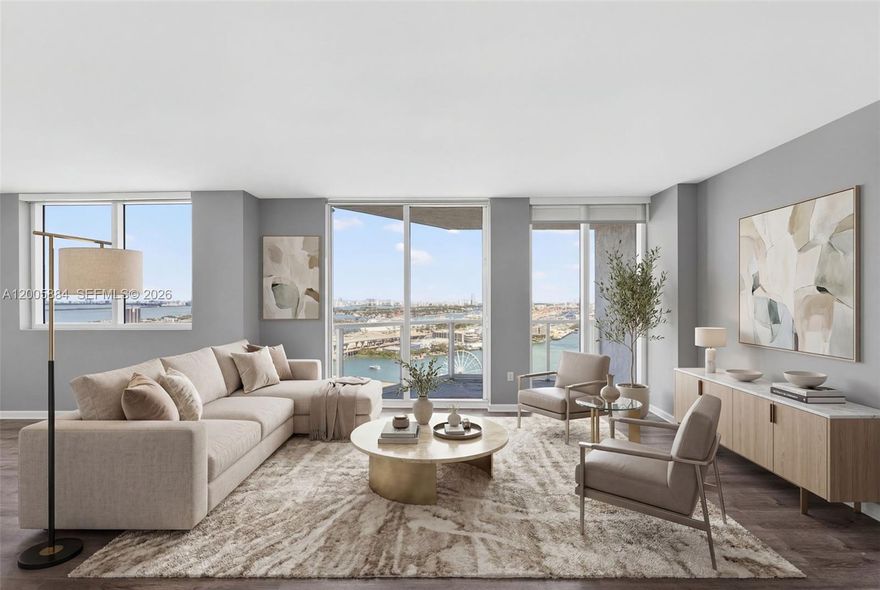 2 Bedroom + Den. Experience elevated waterfront living at 244 Biscayne Blvd in Downtown Miami, where breathtaking direct bay views meet the vibrant energy of the city. This stunning east-facing residence showcases sweeping views of Biscayne Bay, the Atlantic Ocean, Bayside Park, and the marina, filling the home with natural light and spectacular sunrise, skyline, and water views.  The spacious layout includes a versatile den ideal for a home office or guest space, while open living areas frame panoramic bay and city vistas. Located in the heart of Downtown, residents enjoy a truly walkable lifestyle with Whole Foods, top restaurants, cafés, and shopping just steps away. The home sits directly across from Bayside Marketplace, near Kaseya Center, and just minutes from Brickell, Miami Beach, and Miami International Airport, making it ideal for full-time living or investment.  Residents enjoy resort-style amenities including multiple pools, a state-of-the-art fitness center, private movie theater, elegant resident lounge and clubhouse, beautifully designed social spaces, plus 24/7 concierge, security, and valet. Live surrounded by the best of Miami with direct bay views, skyline scenery, waterfront parks, and unbeatable walkability from this exceptional Downtown Miami residence.