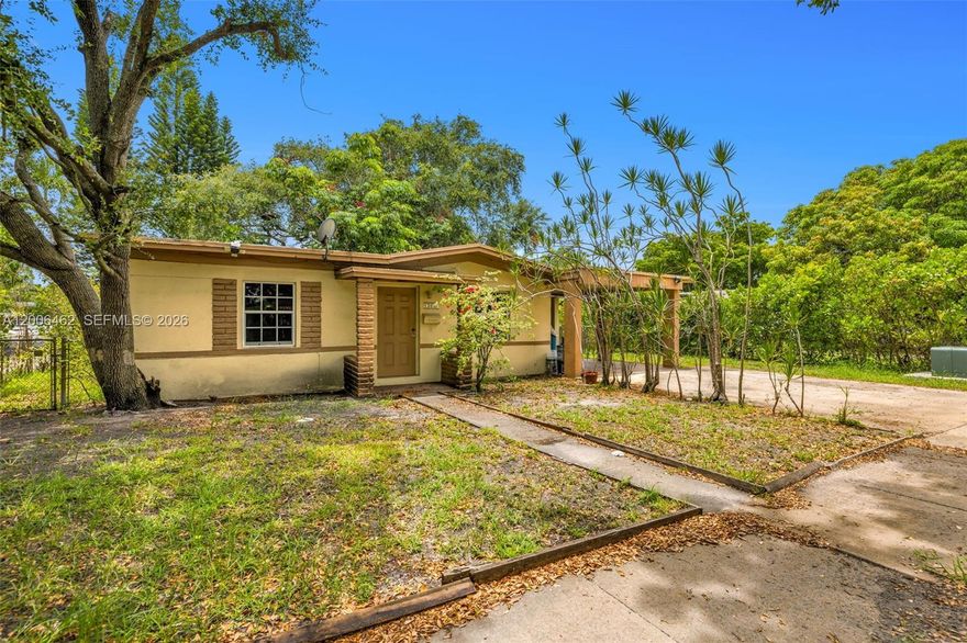 One of the best-priced homes east of I-95! This 3-bed, 1-bath home offers two living areas, a split floor plan with
the primary bedroom privately tucked away, cold-blowing new A/C, and a massive backyard. Features carport
parking and a separate laundry room. Roof has no active leaks but may need replacement post-closing for FHA/VA
buyers. Non-impact windows throughout. Move-in ready with just one item to address. Photos show current
condition and include digitally staged images to showcase potential. Easy to show.