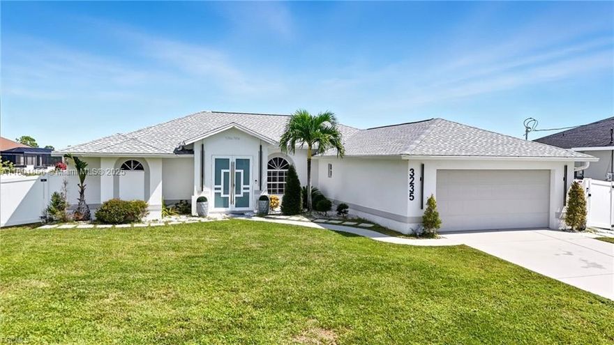 Welcome to your Cape Coral waterfront retreat! This beautifully 3bed/2 bath sits on a saltwater canal with direct Gulf access. Open-concept design, high ceilings, natural light, and elegant finishes, Stainless steel appliances, granite countertops, and a spacious island perfect for entertaining. The master suite features a walk-in closet and a spa-inspired bathroom. Outdoor living is a highlight to enjoy water sports. Enjoy the covered lanai. Ample backyard for adding a pool or customizing your waterfront oasis. Furnished and move-in ready, ideal for Airbnb or seasonal rentals. Extra room for exercise or studio in the garage. Located in the desirable NW Cape Coral. Minutes from beaches, dining, and shopping. NEW ROOF 2023, 2021 fence. Music production and media equipment do not convey.