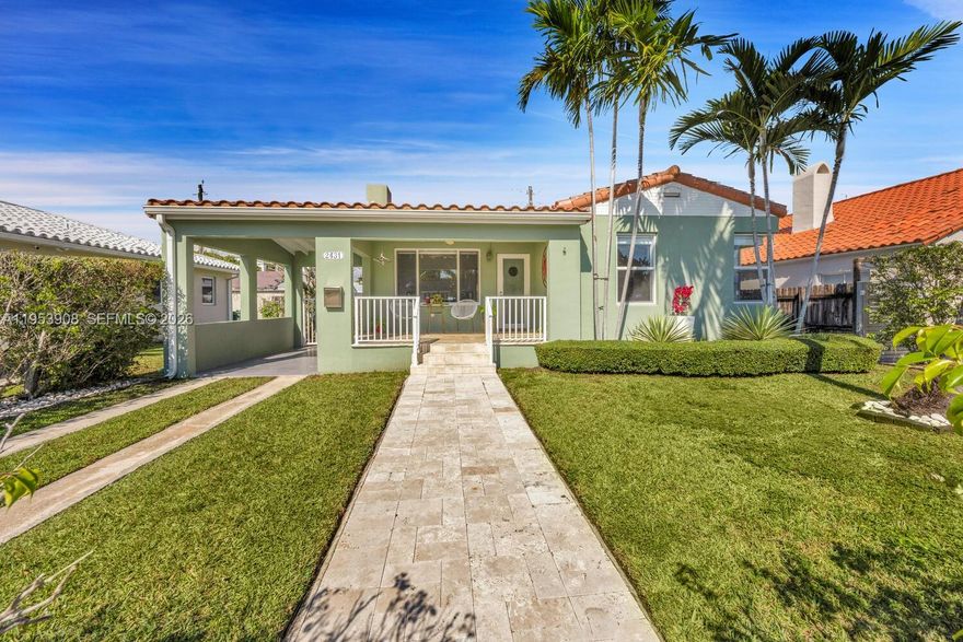 Welcome to “La Casita”! A beautifully remodeled 2/1 home with warmth, modern comfort, and timeless character. Walk through the spacious front porch and step into the living room, which features vaulted ceilings with exposed beams, a cozy fireplace, and original pine wood floors that add comfort and charm. The spacious kitchen has quality finishes throughout, including quartz countertops and stainless steel appliances. Hardwood and tile floors throughout, with impact windows and doors, fully fenced yard, and attached carport for added convenience. The large lot provides room to add a pool & cabana bath - perfect for family fun & entertaining. Additional attributes include a backyard shed, connection to sewer, and remodel done with permits. Nestled on a quiet street near Coconut Grove, Brickell, & Coral Gables. This meticulously maintained turnkey gem offers a blend of style, charm, and location.