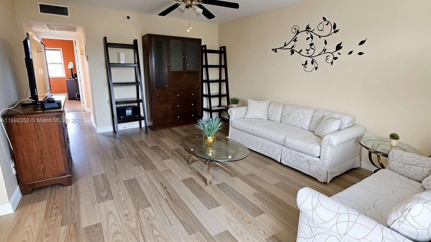 FURNISHED, READY TO MOVE IN. Well maintained 2 bedrooms 1 1/2 bathrooms corner unit with stunning water view from your private enclosed patio. Tile and laminated floors through out and updated bathrooms. 55+ Community. Enjoy a resort style living conveniently. This community offers many activities and amenities: bus service, heated pools, billard room, tennis courts, clubhouse, plenty of guest parking and much more. Can be rented for a minimum of 3 months starting the seconf year of ownership. VACANT - EASY TO SHOW / SHOWING ASSISTANT.