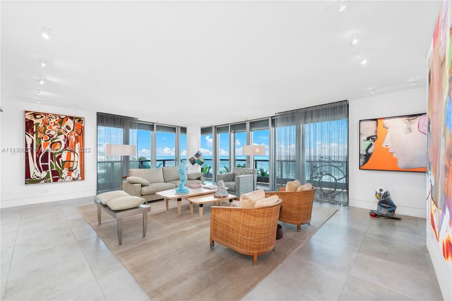 This stunning direct oceanfront corner residence is located in the Azure Condominium, a timeless  boutique condominium considered to be a premier building in Surfside. 
This special residence in Azure is a customized seamless combination of two oceanfront residences that encompass the entire ocean frontage of the building with 90 feet of views.  A coveted poolside cabana is included for a combined total of 5,892 square feet of indoor and outdoor space. 
Private elevator entrance. This residence has 4-bedroom 4.5 baths, a living room, dining room, media room, an open kitchen and laundry room. Custom design elements abound throughout this residence. The beachfront cabana has  a full bathroom. This bespoke residence has two assigned parking spaces with designated electric charging station.