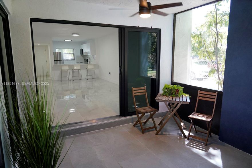 Excellent ground floor corner unit, Lake-front with patio. Spacious 2 bedroom, 2 bath unit. Very Low Maintenance Fee. New stainless steel appliances with a 10 year warranty, new tile floors, front / back doors security cameras linked to the phones. Fully decorated by a designer. Quiet /Great community with assigned and plenty of guests parking. Tennis/pickleball court and swimming pool facilities. Night guard on-site.  Prime location near FIU, malls, restaurants, shopping centers such Dolphin Mall, supermarkets. Easy access to major expressways. Perfect location for walking, running, exercising. Condo has No Reserves.