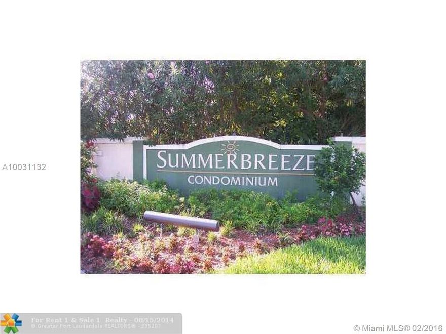 1/1 unit in Summerbreeze, great location in Sunrise, close to Sawgrass Mills Mall, plenty of shopping centers, schools, & major highways. Unit will have all new 18x18 porcelain tile installed. 625 association credit score requirement