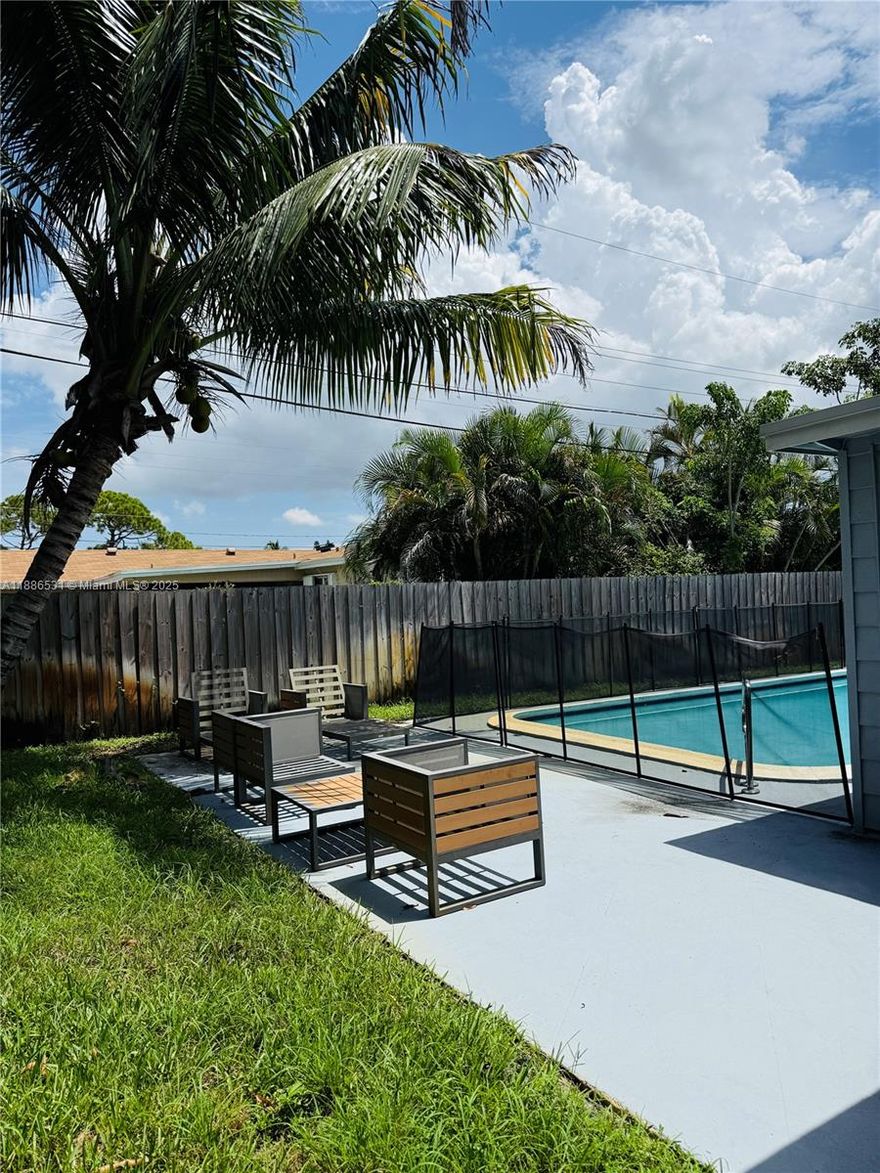 Beautifully updated 3-bedroom, 2-bathroom home with an oversized pool perfect for swimming laps in Sunrise! This rental features an open floor plan, a modern kitchen with stainless steel appliances, and bright living and dining spaces. Enjoy a spacious sunroom overlooking the pool, ideal for relaxing or entertaining. Step outside to your own tropical retreat with a large pool, safety fence, patio seating area, and lush palm trees. Conveniently located near shopping, dining, schools, and major highways. Ready for immediate move-in! No HOA approval needed.