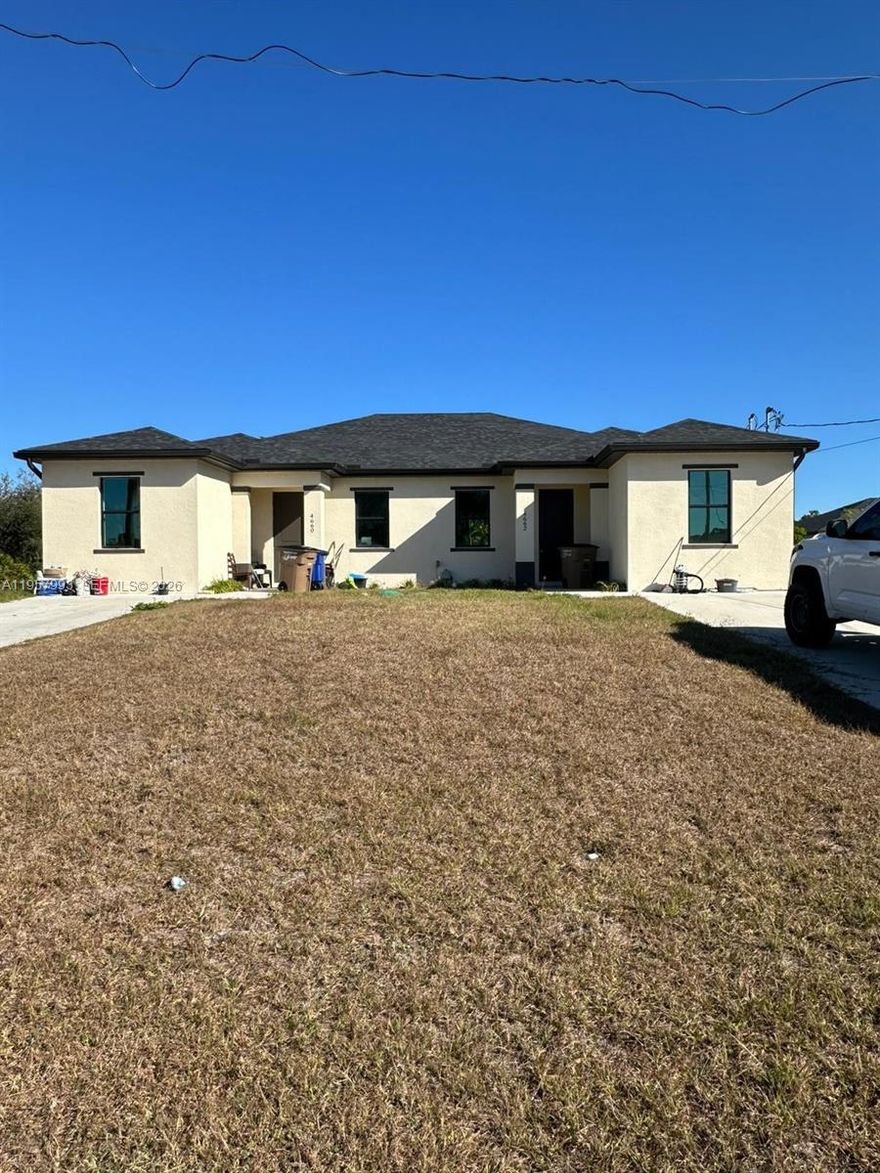Excellent investment opportunity in Lehigh Acres.
Newer construction 2024 duplex with two units, located at 4660 26th St SW, Lehigh Acres, FL 33973. Each unit features 3 bedrooms, 2 bathrooms, and 1,123 SF, offering a modern and functional layout.

One unit is currently leased, providing immediate rental income, while the second unit is available for rent, allowing for quick cash flow optimization. Both units offer modern kitchens with stainless steel appliances, tile flooring throughout, and contemporary finishes. Low-maintenance property due to recent construction.

Strong rental demand area.
Ideal for investors seeking stable income, appreciation, and a turnkey multifamily asset.