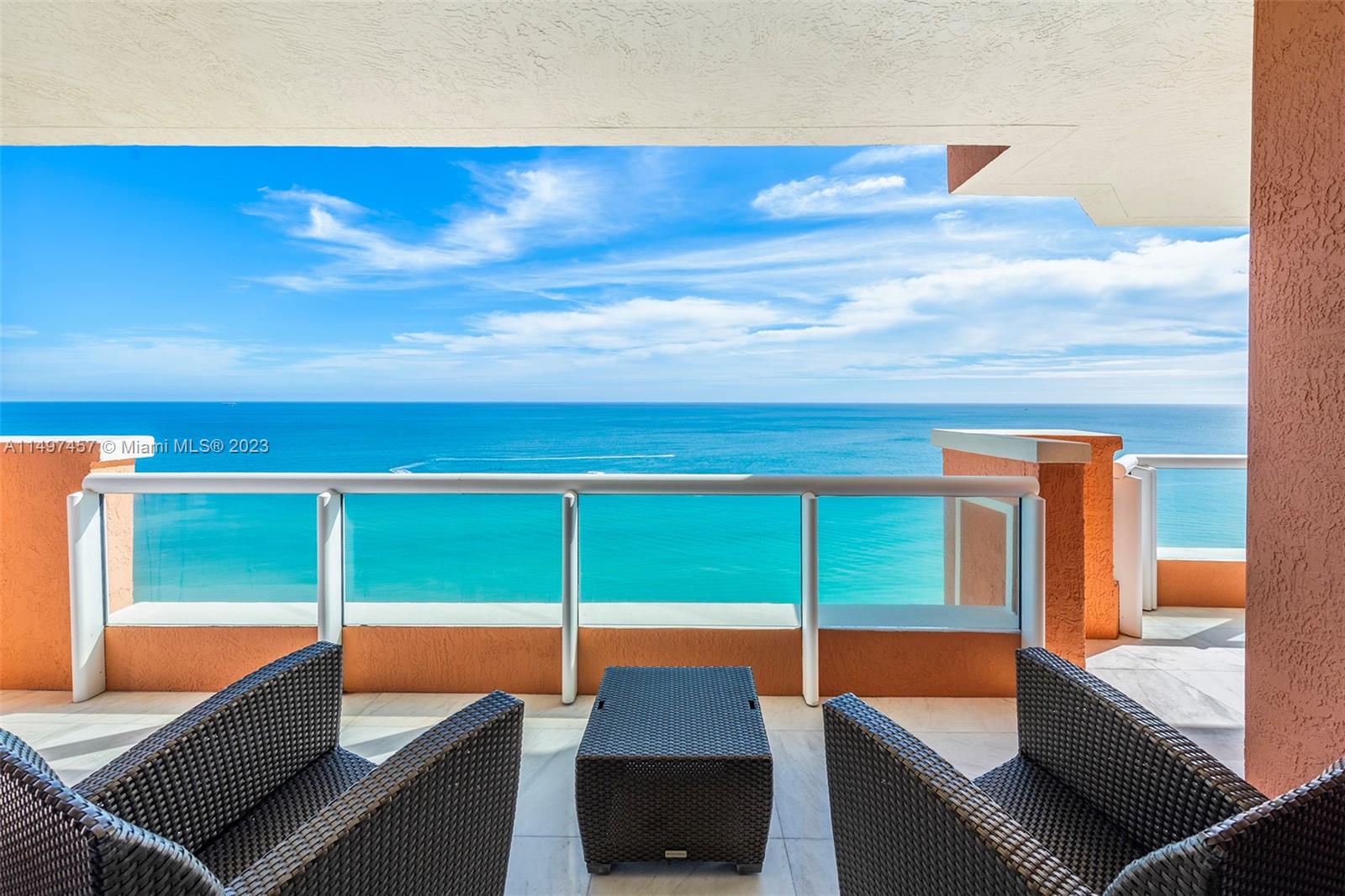 Completely turnkey 3 bed Acqualina condo. As you step inside from your private elevator foyer, you'll be greeted by spectacular beachfront views, a large layout with custom built outs, three elegant bedrooms, each boasting en-suite baths with the primary suite facing the ocean. Its modern open kitchen is equipped with top-of-the-line appliances including a Wolf gas range. Condo is complemented by two dining areas and a separate laundry room with service entrance. The iconic Acqualina Resort has been honored with Forbes Five-Star and AAA Five-Diamond awards, offering unparalleled services and amenities such as three gorgeous oceanfront pools, private beach club, the renowned ESPA, Il Mulino, Avra and KeUh restaurants. Own this beachscape paradise in one of Miami's most coveted addresses.
