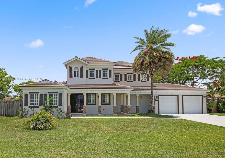 Experience ultimate luxury in this impressive 3,200+ square foot 4-bed, 3.5-bath home in Homestead.  This home features a dramatic 2-story entrance with soaring ceilings and a sweeping staircase with custom metal railings; an open kitchen eat-in kitchen with plenty of storage/counterspace and French doors leading to the covered patio; a convenient first floor powder room; a massive first floor Primary suite with a stunning private 5-piece bath; king-sized bedrooms; and stylish baths.  Outdoors is an entertainer's dream, with a large, covered patio overlooking the pristine pool and spa.  This is a true must see!  Schedule a showing today.  Sold as-is.  No survey.