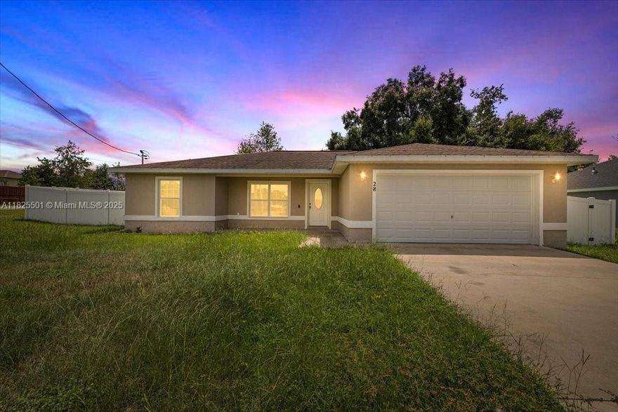 Exciting opportunity in Silver Springs Shores! This 3-bedroom, 2-bath home built in 2019 features a split floor plan, walk-in closets, and modern finishes throughout. The bright kitchen is equipped with stainless steel appliances, convection oven, and plenty of cabinet space. Enjoy low-maintenance living with a 2-car garage, vinyl fencing, and a clean stucco exterior. The home sits on a spacious 0.26-acre lot with paved roads and public utilities. Located near shopping, schools, and parks—perfect for homeowners or investors! No HOA. Call today to schedule a showing!