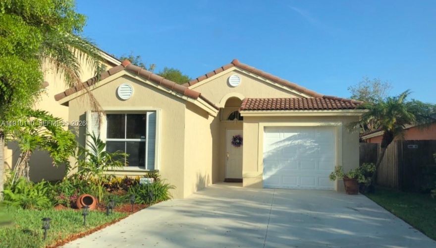 Cozy single- family home in Shores at Keys Gate community located in Homestead. This property has 3 bedrooms, 2 bath, one car garage, parking lot with a plenty space for 3 cars outside. enjoy beautiful private backyard with roof and BBQ area, perfect for entertaining or relaxing. Gourmet updated kitchen, year 2023 with high cabinets and crown molding, thermofoil doors, color frosty white. Top stove mount in granite counter. Mount microwave and oven in separate cabinet. Stainless steel all appliances. Fully hurricane shutters. Irrigation system afront yard. Low HOA includes cable, internet, ADT monitoring, tennis & racquet courts. Just a short drive to keys Premium Outlet Mall and Key Largo. Don't miss this opportunity. MOTIVATED SELLERS!