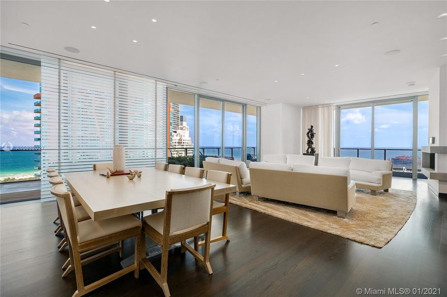 Step into your private foyer and enter this spectacular home in the sky. Boasting unparalleled style, design and views. No detail was spared in the complete renovation by world-renowned B5 Studio. Floor to ceiling windows & open floorplan complement sweeping ocean views. Bleached cerused oak walls accent the media room. Gallery walls w/ custom lighting to display art. Oak floors w/ mahogany stain throughout. Elegant primary bathroom w/ Mother of Pearl and Caesarstone floors & countertops. Feel the ocean breeze on wraparound terraces facing North, South & East, feat. Ipe floors & aerial gardens designed by landscape architect Reed Hilderbrand. Private two-car, air-conditioned garage. Apogee offers the ultimate level of prestige, privacy, security & concierge services in the heart of SOFI.