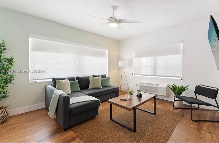 Spacious 2-bedroom, 1-bath apartment featuring a convenient Jack & Jill bathroom layout and nearly 1,000 sq.ft. of living space. Located just one block from the ocean, in the heart of North Beach — one of Miami Beach’s most charming and peaceful neighborhoods. Walk to the beach, local cafés, Latin bakeries, supermarkets, and restaurants. The area offers a relaxed coastal vibe with easy access to Surfside, Bal Harbour Shops, and South Beach.
Hot water included in the rent. Free street parking. Laundry on site.
Ideal for those seeking a quiet, well-maintained building steps from the sand.