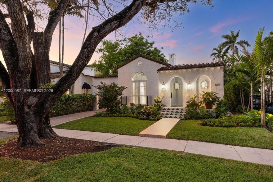 Experience a graceful blend of timeless architecture and sophisticated living. Located in the Golden Triangle neighborhood of Coral Gables, this historic gem restored by C. Cubica Arquitectos, features 3 bedrooms, 3 baths, a pool with an elevated covered terrace that leads into a gourmet kitchen with premium Miele appiances, custom oversized onyx island with seating, and brand new terrazzo flooring. The impressive living room features original pecky cypress beams and fireplace while all of the bedrooms have new wood flooring and custom crafted closet doors. All plumbing and electrical systems have been updated with impact glass throughout. Renovated to historical detail this home is truly one-of-a kind.