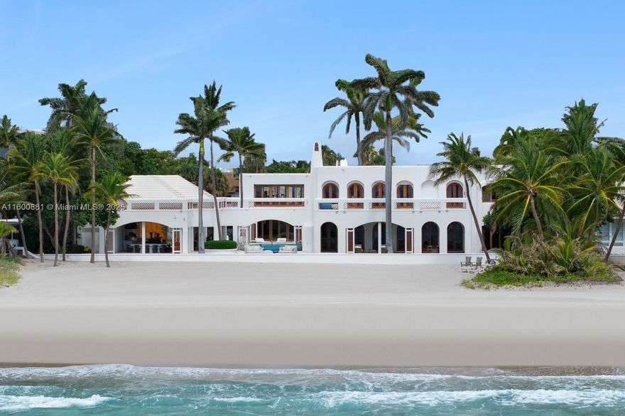 Experience the epitome of beachfront luxury in Golden Beach, where breathtaking Atlantic Ocean views define this extraordinary haven. Spanning 11,599 sq. ft. on a 41,750 sq. ft. lot, this estate features 150 feet of exclusive ocean frontage. Every detail has been meticulously crafted, combining modern sophistication with timeless allure. Revel in your own private beach, expansive outdoor living areas, a stunning oval pool, and a spacious poolside cabana complete with a bar, catering kitchen, and alfresco dining. Exceptional amenities include a gym, home theater, and guest house with a cozy living room and kitchen. Embrace endless tranquility and elegance in this remarkable oceanfront retreat.