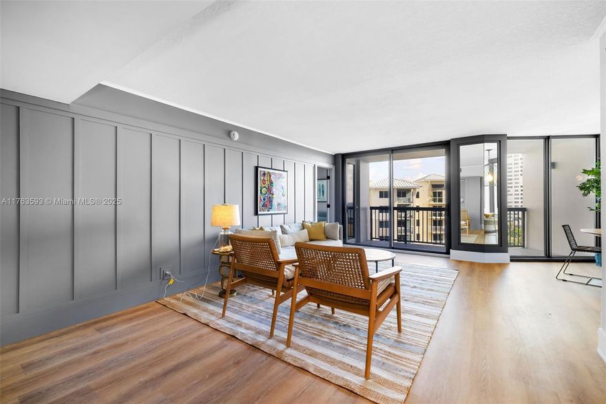 Beautifully designer's style cozy furnished unit in a 10-story boutique building, across from the beach. 8th floor apartment with both ocean and canal views newly renovated with new kitchen and appliances.  One bedroom and L-shaped balcony to enjoy both morning and end-of-day sunset with all impact windows and doors (2024). The building has a new roof (2024), and the 40-year inspection has been completed.  A spacious pool area, complete with BBQs, a kitchen, tiki huts, and a whirlpool provide a luxurious waterfront experience. Lush landscaping surrounds the pool, which overlooks a canal leading to Lake Santa Barbara and onward to the ocean, with unobstructed access.  Property is fenced with electronic entry and exit gates.