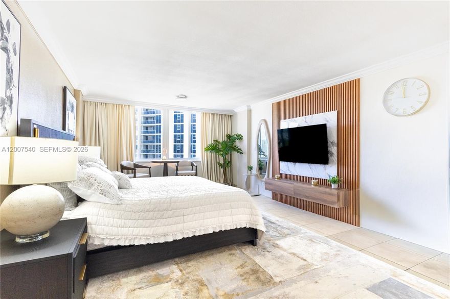 Professionally decorated studio residence with direct ocean views in Marco Polo, Sunny Isles Beach. Spacious layout featuring modern finishes and abundant natural light.
Unit is fully furnished and in move-in ready condition. Designed with high-quality furnishings and a functional open layout.
Prime location within walking distance to the beach, restaurants, and shopping.
Excellent opportunity for end-user, vacation home, or investment property.