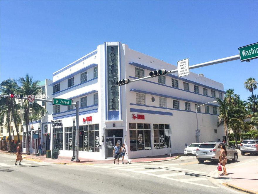 Offering 4 commercial-retail ground-level spaces (CU-1-2-3-4). Totaling over 7,800 sq. ft. of income-producing retail businesses in the heart of South Beach's Hotel District. All spaces are currently leased with a yearly NET Income of $216,000. Currently the corner space is operated as a grocery store, and the other spaces are combined operating a restaurant/bar under Triple-Net leases (landlord's cost is minimal). All long-term tenants willing to continue at this location. This property is located in a highly visible corner-lot along Washington Ave, steps to Ocean Drive and Lincoln Road. These commercial spaces are on the ground-level for the Royal South Beach Condo-Hotel, which passed the 40-Yr recertification and the 50-Yr recertification Engineering Study was just completed. See MLS attachments. Please contact the listing agent to schedule a showing and DO NOT disturb the onsite operating businesses.