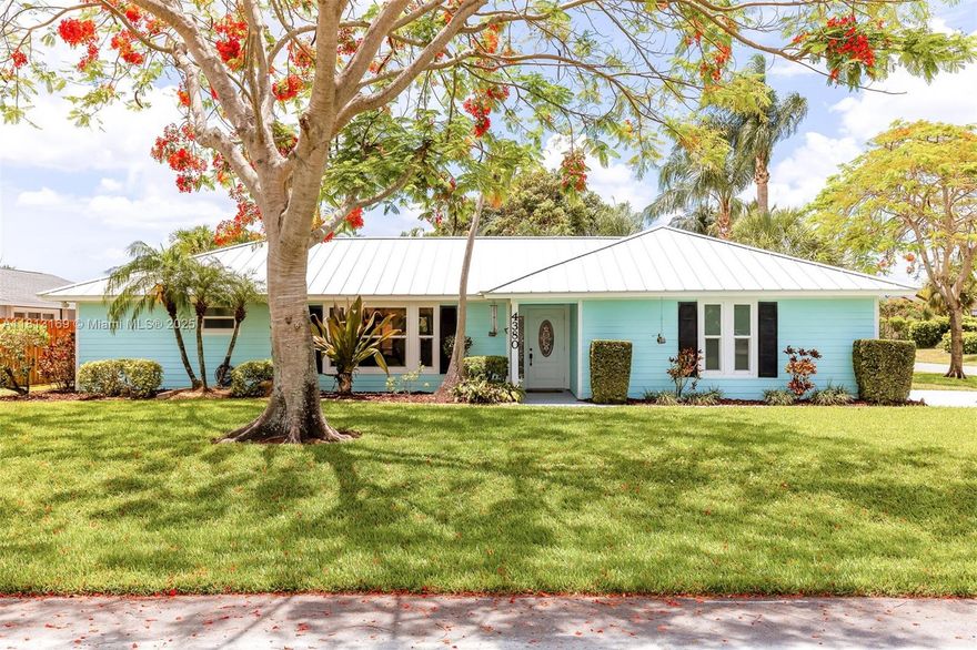 Welcome to 4380 Butternut Street! This charming 3-bedrooms, 2-bathrooms home sits on a spacious corner lot with no HOA, offering ample room for your boat, toys, or future plans. Located in the heart of Palm Beach Gardens! Equipped with a metal roof, hurricane impact windows and doors, and Hardie Board siding, this home is built for peace of mind. Inside, you'll find a split-bedroom layout and light-filled living spaces that flows seamlessly to the outdoors. The kitchen retains its original charm, while both bathrooms have been thoughtfully updated—one with sleek modern finishes, the other with convenient access to the patio as a cabana bath. Step outside to your screened-in and covered lanai, perfect for year-round relaxation, which opens to a fully fenced backyard with a private pool,