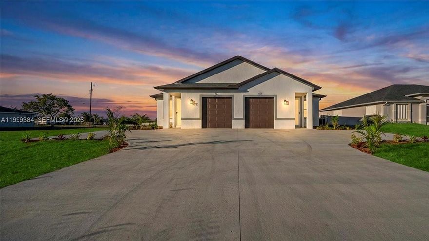 New Construction DUPLEX with 3 bedrooms, 2 bathrooms on each side. CITY WATER AND SEWER connected (ASSESSMENTS WILL BE PAID AT CLOSING), HIGH Ceilings, IMPACT WINDOWS, OPEN CONCEPT kitchen with wood cabinets and QUARTZ countertops on a CORNER LOT. STAINLESS STEEL kitchen appliances included. This duplex has an open floor plan, PORCELAIN TILES floors throughout the entire place. NOT IN A FLOOD ZONE. Schedule your showing today and come see this beautiful home! Very easy to show. Some pictures are virtually staged or from a sister house model. Don't miss this great opportunity and schedule your showing today!