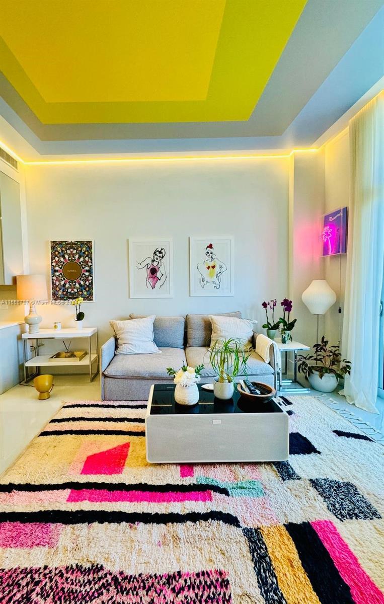 Discover a modern masterpiece in the prestigious Meridian Condo. Following a recent complete gut renovation & redesign by award-winning We Bossa Design, this unit offers contemporary living across 966 sqft with soaring 11.5-foot custom-designed vibrant colored velum ceilings. Facing south, flooded with natural light, and boasting two balconies overlooking the Miami Botanical Gardens, this unit provides a serene backdrop to daily life. Centrally located across from the Miami Beach Golf Club and in close proximity to SoBe's finest attractions, including Lincoln Road, Sunset Harbour, and the beach, convenience is at your doorstep. Enjoy access to the building's rooftop pool & jacuzzi with sweeping city views, a gym, 24/7 doorperson reception. Private parking, walk-in closet. Fully furnished.