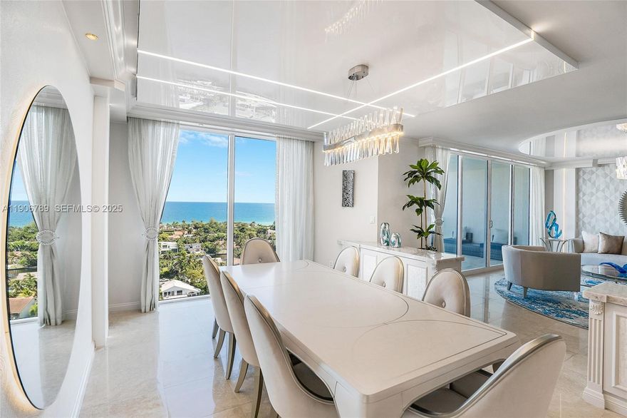 Spectacular panoramic views of Golden Beach, the ocean, and the Intracoastal from this fully renovated residence at Hamptons South, Aventura.   Offered fully furnished and professionally decorated, with big open spaces, custom LED lighting, and modern finishes throughout. The office includes a custom Murphy bed, perfect for guests or flexible use.   Two private entrances: one exclusive to this residence.  Separate laundry room or nanny/maid’s quarters (4th room).  2 Parking spaces + 1 Storage.  Seller credit available with Preferred Lender. No Assessments, luxury building with a new lobby and renovated amenities to be completed within the next year.  Move-in ready, just bring your suitcase and enjoy this masterpiece in the sky.
