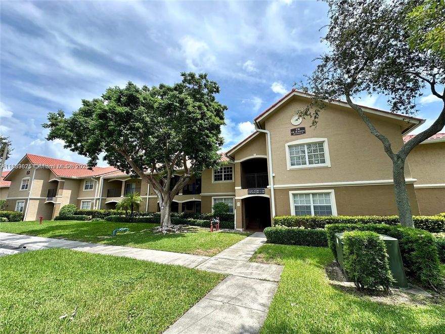 Enjoy relaxing water views of the canal from the spacious patio of this first floor 3-bed 2-bath condo in the gated community of The Marquesa, Pembroke Pines. This generously sized unit features an open kitchen with stainless steel appliances and granite countertops, in-unit washer and dryer. 2 parking spaces: one assigned parking, plus a detached deeded 1-car garage for additional parking and storage. Per association: No pets - only 1 emotional support/service animal. 700+ credit score for main applicant. Great amenities include a swimming pool, fitness center, clubhouse, movie theater, playground, picnic area and more. Centrally located near Pembroke Lakes Mall, The Shops at Pembroke Gardens, hospitals, highways, parks, and top-rated schools. Association approval 2 weeks.
