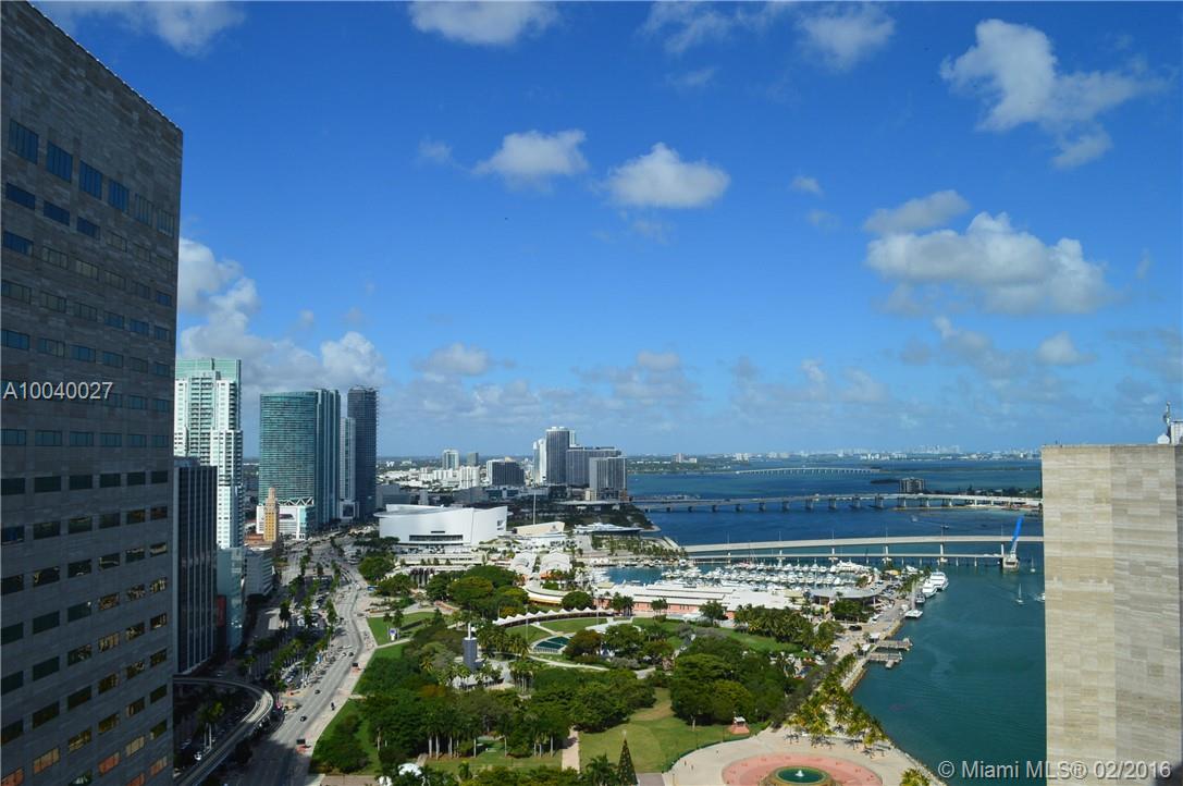 FANTASTIC DIRECT BISCAYNE BAY WATER VIEW ON THIS 2 BEDS 2 BATHS AT HIGH-DEMAND ONE MIAMI CONDOMINIUM. SPOTLESS MARBLE FLOOR ON LIVING ROOM. CAPTIVATING VIEWS FROM LARGE BALCONY. MODERN OPEN GRANITE KITCHEN, STAINLESS STEEL APPLIANCES. ASSIGNED PARKING SPACE. BUILDING OFFER GREAT AMENITIES: POOL, SPA, GYM, CLUB ROOM. UNIT IS RENTED UNTIL AUGUST 2016 AT $2,730 P/M