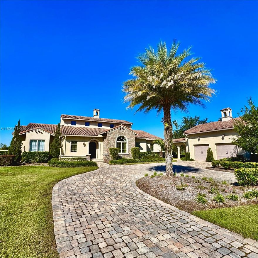 Luxury Tuscan estate in the gated equestrian community of Bel Lago, just minutes from the World Equestrian Center. This 4BR/4BA + media room home boasts over 3,800 sq ft under air with cathedral ceilings, travertine finishes, plaster walls, custom kitchen, formal dining, and a gas fireplace. Enjoy sunset views over the pool and pastures. The spacious primary suite, ample closets, tray ceilings, and elegant details throughout offer both beauty and comfort. A breezeway leads to a 2-car garage with AC and an upstairs room. Outdoors, a 41x14 heated pool/spa (2020), 3-stall concrete block barn (2022) with tack room, bath, 2 paddocks, and 200x100 arena make this ideal for equestrian living. Direct access to trails and set on over 5 acres with professional landscaping and cryo board fencing.