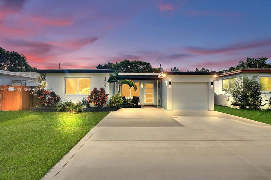 This home is in the charming neighborhood of Sky Lake in North Miami Beach. This home has currently two owners on record, come be the third owner(s). The current owners have loved this home like the first and they have put a lot of love into the home. Come and view this beautiful home that is awaiting you (and your family) to enjoy it. Located near I-95 and few minute access to all major highways for an easy commute anywhere and minutes to worship centers, Aventura Mall and 20 minutes to the beach. The home boasts plenty of natural light throughout. The newly updated quartz counter tops along with a recent AC unit upgrade, Doors, Windows, and Garage door were all installed in 2023 and are Impact rated. Home features original coral terrazzo floor that has been polished back to its original beauty. With an extended paved patio, tropical landscaping, ample lighting and a privacy fence, the backyard is ready to be enjoyed day or night.