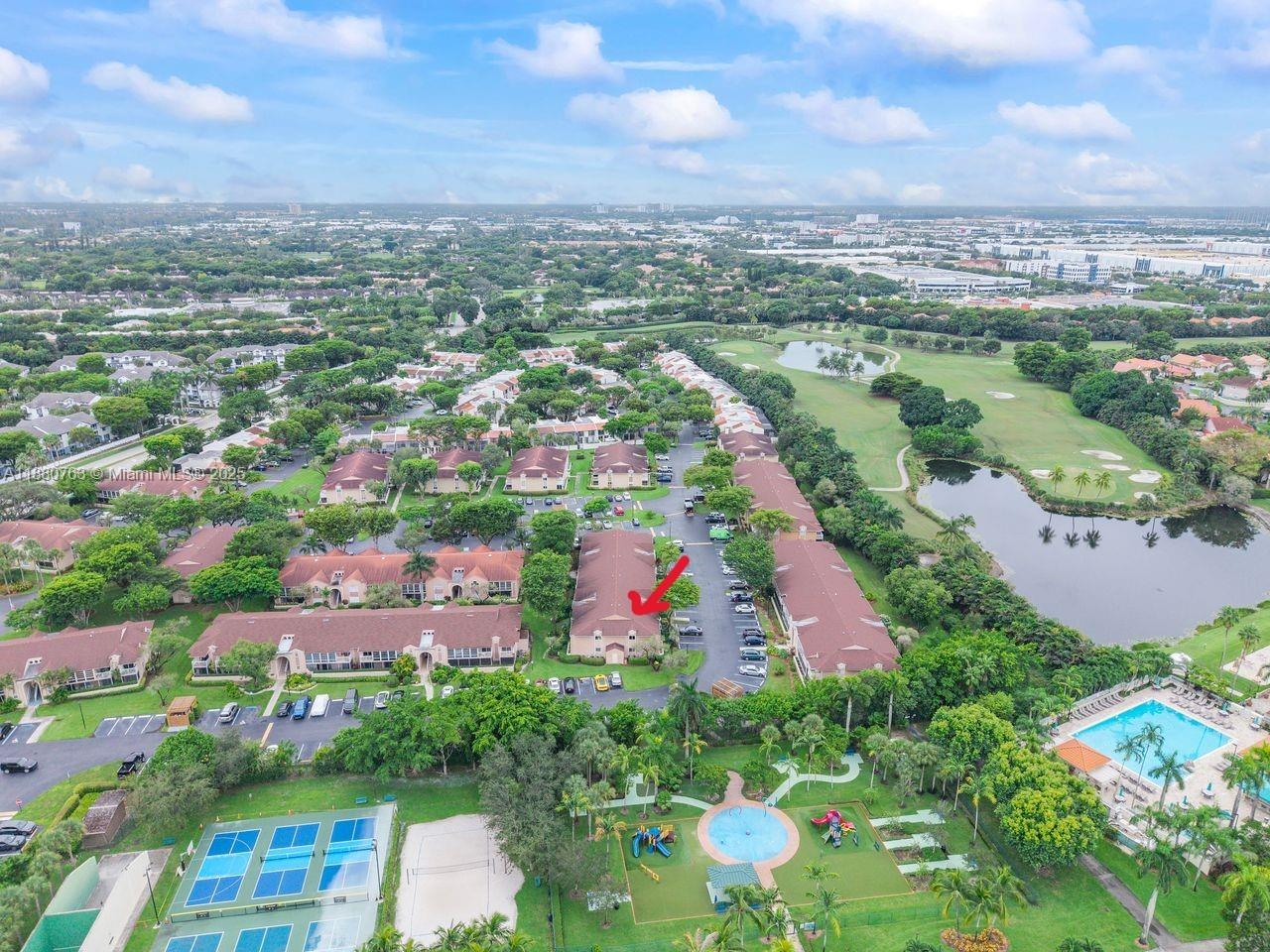 Corner 2 bed / 2 bath unit on the second floor in the sought-after Doral Park Country Club Villas. Featuring new stainless steel appliances, a screened balcony, and offered furnished. Located in a gated community in the heart of Doral, close to top schools. Enjoy resort-style amenities: two pools (one heated), tennis courts, gym, fitness classes, whirlpool, Tiki Bar, and children’s Splash Park.