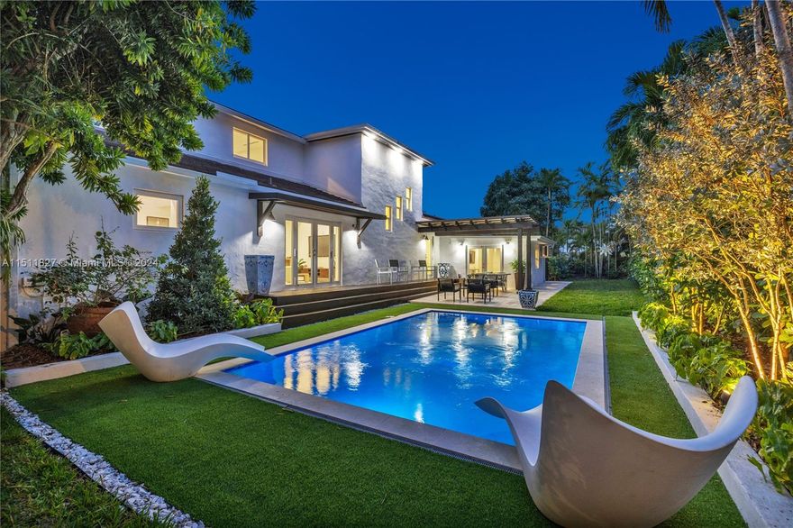 Welcome to Casa Sevilla! Built in 1934, this just-renovated and expanded turnkey home combines great historic character with fantastic modern updates. Enter into grand wide open living spaces, with white oak floors, iconic fireplace, spacious eat-in gourmet kitchen, and bright dining room with built-in buffet bar. Enjoy the first-floor main suite retreat with a huge spa-like bath and grand walk-in closet; upstairs, there are two large bedrooms, each with its own bath; and downstairs is a new “fourth bedroom flex space,” which can also serve as a guest suite, home office, or gym, overlooking the new sparkling pool and lush gardens. Enjoy al fresco dining and festivities outside under the covered pergola or on the new wood deck. All in the heart of downtown Miami Shores in a non-flood zone.