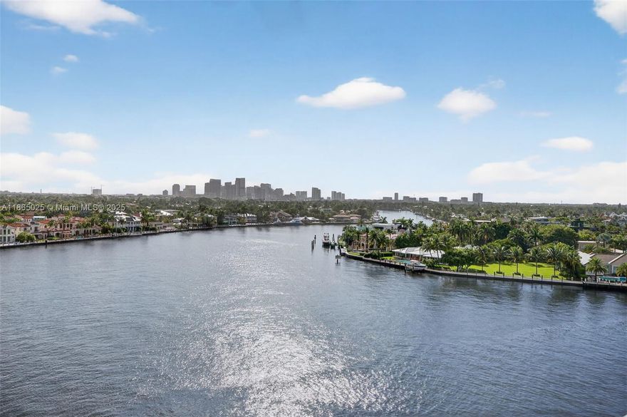 Beautifully updated 2/2 on the Intracoastal in the heart of Central Fort Lauderdale Beach. Open-concept living area w/ neutral porcelain floors, impact windows & beautiful light. 2022 kitchen renovation w/ stainless appliances, quartz counters, Fisher & Paykal drawer dishwasher, wet bar w/ wine cooler & gorgeous cabinets w/sweeping 10th-floor waterfront views. Both bathrooms updated in '22 w/ high-end finishes & barn door in primary. New electric, flat ceilings, crown molding, Miele washer/dryer & LED lights. Building passed 50-year recert, w/ HOA covering reserves, insurance & water. Amenities: gym, heated pool, 2 community rms, secure covered parking for 1 car (& 1 extra spot outside ok) & common areas. View sunsets from the Rooftop Deck or stroll to the beach, dining & Birch State Park.