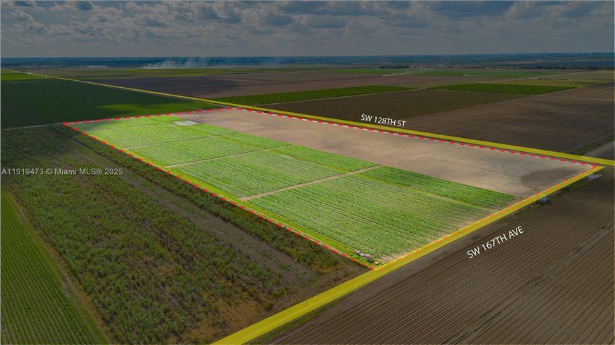 Spectacular 20-acre parcel minutes from up-and-coming Krome Avenue. Was producing income as a fully functioning nursery that focused mainly on produce until February 2023. This lot has a tremendous amount of future potential, and it is well-located, just minutes from main streets, highways, and residential communities.