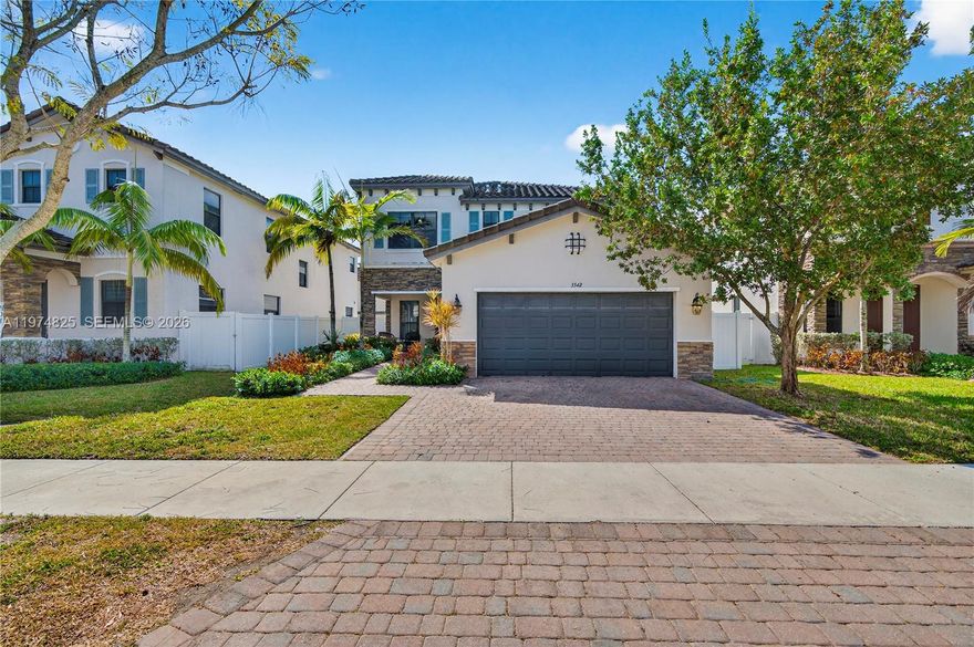 Stunning & meticulously rejuvenated, 2 story gem in exclusive Mediterranean-inspired Bonterra gated community, built in 2016, offering 2,808 sqft of refined modern living, is the one for you! The open and light-filled spaces flow effortlessly to the outdoors. Perfect for entertaining, features 5 spacious bedrooms and 3 fully renovated bathrooms with sleek contemporary finishes. Soaring volume ceilings, custom high-end finishes enhance the home's sophisticated appeal. Chef inspired kitchen showcases sleek modern cabinetry, premium appliances with spacious pantry, seamlessly connecting to the formal dining area. Dream primary suite w/his & hers walk-in closets, dual vanities, a glass enclosed shower & roman tub, and a generous sized laundry room adds convenience. Magnificent italian porcelain 32x32 tile flooring throughout, custom wine cellar for a touch of refinement. Step outside to an oversized backyard with maintenance free turf offering endless potential to create your own resort style retreat. A/C installed 2025, 2-car garage, Residents enjoy an elegant clubhouse, gated community, 24/7 security, fully equipped fitness center. Outdoor amenities include a beautiful resort-style pool, dog stations, basketball courts, soccer, playground, landscaping. The community is known for its peaceful atmosphere, privacy, and meticulously maintained grounds. Located near fine dining, shopping centers, A-rated schools, and offering easy access to I-75, Turnpike & Palmetto expressways.