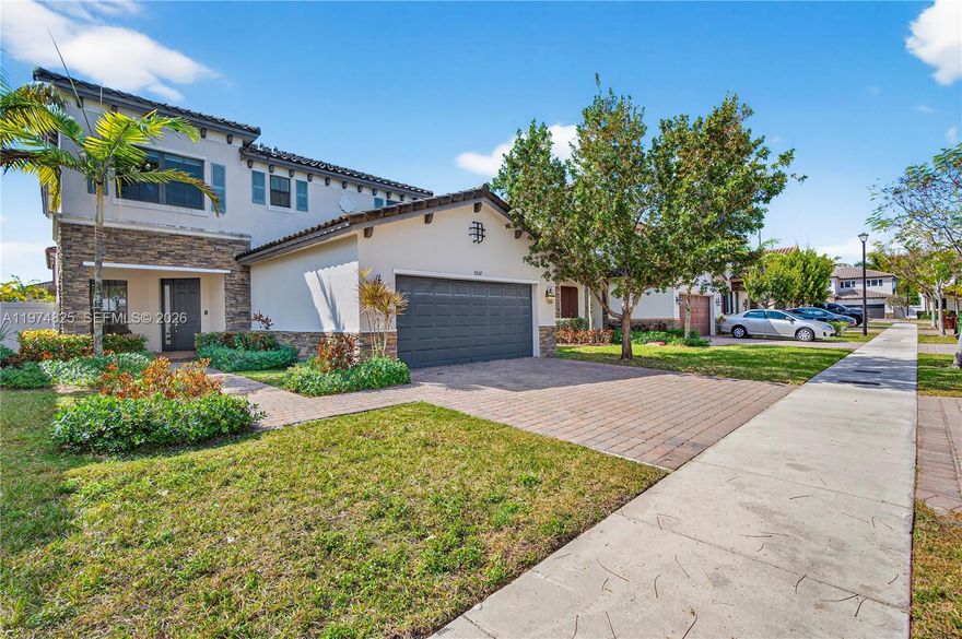 Stunning & meticulously rejuvenated, 2 story gem in exclusive Mediterranean-inspired Bonterra gated community, built in 2016, offering 2,808 sqft of refined modern living, is the one for you! The open and light-filled spaces flow effortlessly to the outdoors. Perfect for entertaining, features 5 spacious bedrooms and 3 fully renovated bathrooms with sleek contemporary finishes. Soaring volume ceilings, custom high-end finishes enhance the home's sophisticated appeal. Chef inspired kitchen showcases sleek modern cabinetry, premium appliances with spacious pantry, seamlessly connecting to the formal dining area. Dream primary suite w/his & hers walk-in closets, dual vanities, a glass enclosed shower & roman tub, and a generous sized laundry room adds convenience. Magnificent italian porcelain 32x32 tile flooring throughout, custom wine cellar for a touch of refinement. Step outside to an oversized backyard with maintenance free turf offering endless potential to create your own resort style retreat. A/C installed 2025, 2-car garage, Residents enjoy an elegant clubhouse, gated community, 24/7 security, fully equipped fitness center. Outdoor amenities include a beautiful resort-style pool, dog stations, basketball courts, soccer, playground, landscaping. The community is known for its peaceful atmosphere, privacy, and meticulously maintained grounds. Located near fine dining, shopping centers, A-rated schools, and offering easy access to I-75, Turnpike & Palmetto expressways.