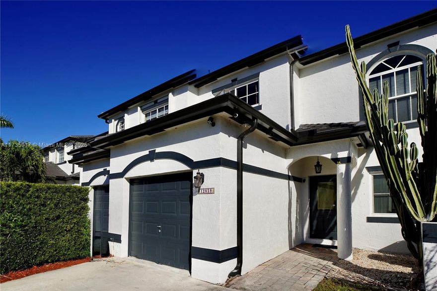 Welcome to this exceptional 3 bedroom/3 bathroom townhouse in the desirable Somerset Cove at Vizcaya. This home features 1 bedroom and 1 full bath on the first floor, tile and laminate flooring throughout (no carpet), stainless steel appliances, and spacious bedrooms with large closets. A bonus room provides space for an office. Additional highlights include a 2023 roof, new AC, PVC fence with pavers, and no backyard neighbors. Enjoy a one-car garage with ample storage and hurricane impact windows. The gated community offers 24-hour security, a pool, and a kids' playground. Great location close to schools, shopping, and major highways.
