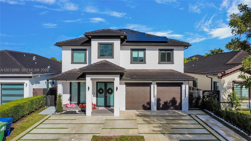 Completely remodeled single-family home for sale on SW 20th Street in the heart of Kendall. This exceptional residence offers 5 bedrooms and 4.5 bathrooms with top-tier, high-end finishes throughout. Designed for modern living, the home features an open and functional layout with elegant flooring, custom details, and abundant natural light. The gourmet kitchen showcases premium cabinetry, quality countertops, and upscale appliances, ideal for entertaining and everyday use. Spacious bedrooms include a luxurious primary suite with a spa-inspired bathroom and generous closet space. All bathrooms have been tastefully renovated with designer tile, frameless glass showers, and contemporary fixtures. Major upgrades include impact-resistant doors and windows, along with solar panels that significantly reduce electricity costs. The property also features a private outdoor area with room for a pool or outdoor entertainment. No HOA fees, offering flexibility and long-term value. A rare opportunity to own a fully renovated, energy-efficient home in one of Kendall’s most desirable areas. There are two options regarding the purchase price: The solar panels carry a monthly payment of approximately $240; if the buyer assumes this payment and the contract, the price is $1.2 million. If the buyer wishes for the entire outstanding balance on the panels to be paid off, the price is $1.3 million.