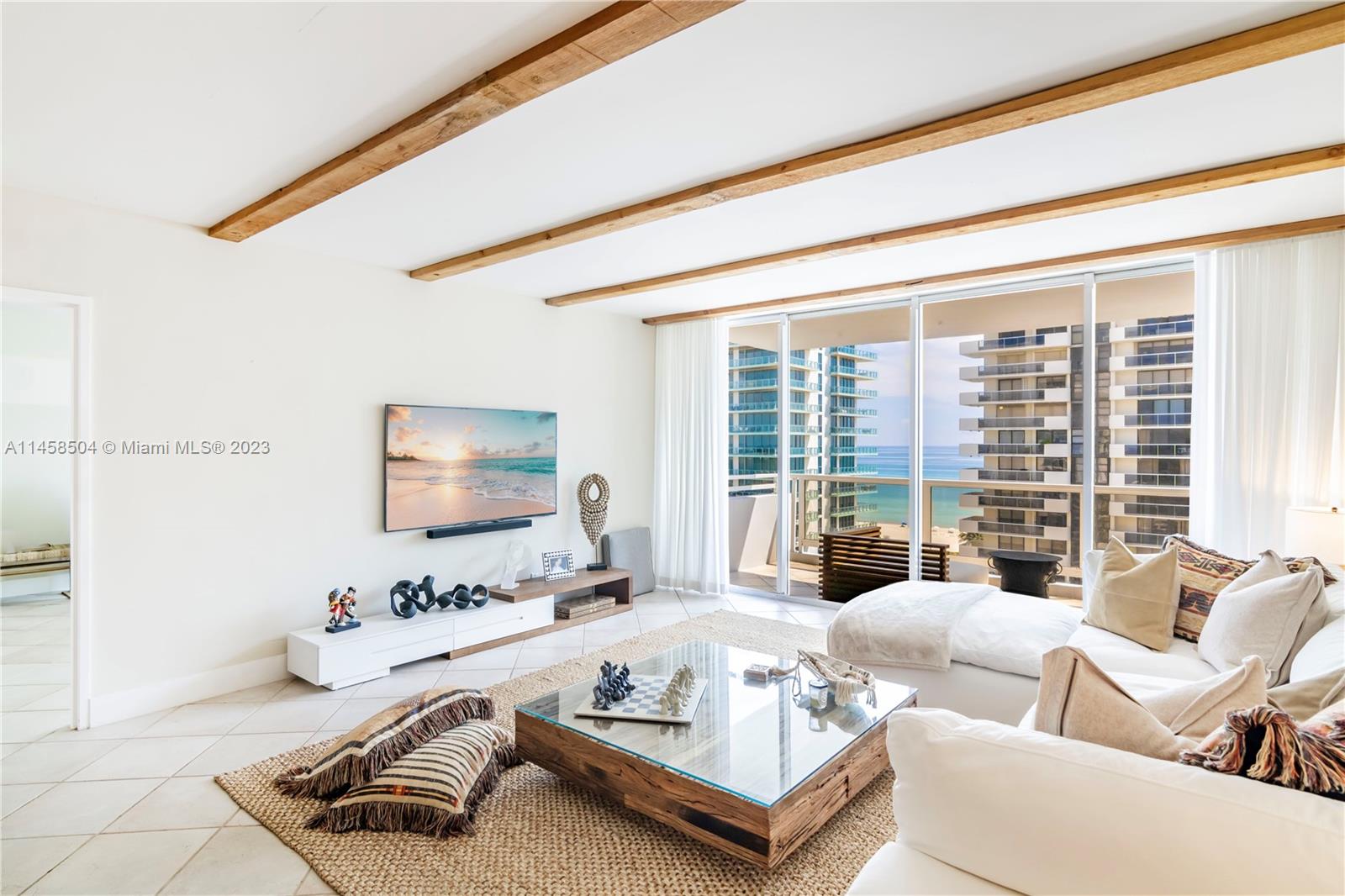 Welcome to your Miami Beach oasis at Seacoast, where relaxation meets style in the heart of Mid Beach. This fully furnished 1 bed, 1.5 bath condo combines the vibrant energy of Miami with the laid-back charm of boho chic decor, offering a unique and comfortable living experience. This updated unit boasts 1,070 sqft with a fully equipped kitchen, walk-in closet, and spacious primary bath. Seacoast is a full service building offering amenities such as: 24/7 security, bayfront pool, fitness center, sauna, bike storage, 1 assigned parking space, and laundry facilities on each floor. Step from the sand, with public beach access directly in front of the building.