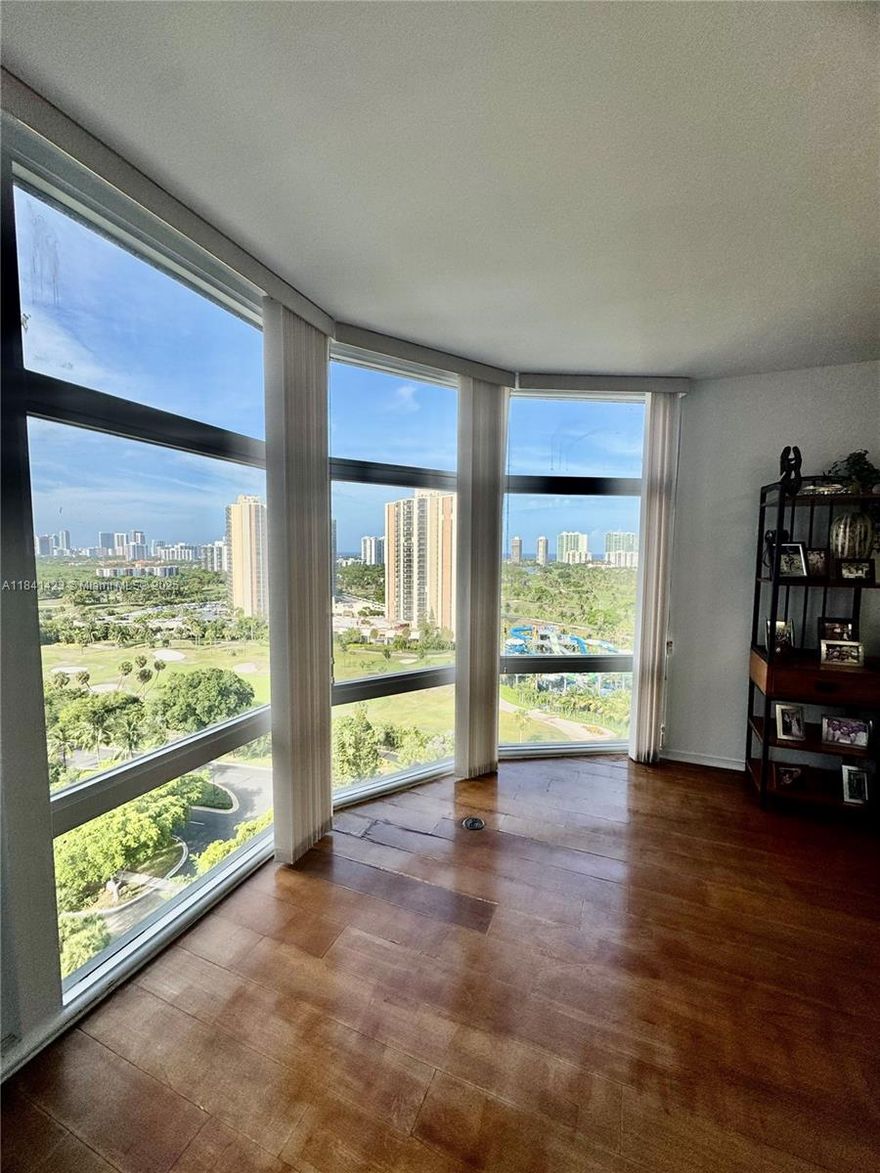 Penthouse-level living in the heart of Aventura! This spacious 2-bedroom, 2-bath corner unit offers stunning panoramic views of the Turnberry Golf Course, city skyline, and spectacular sunsets. Just across from the Aventura walking circle and to Aventura Mall, beaches, dining, and houses of worship. Easy to show.