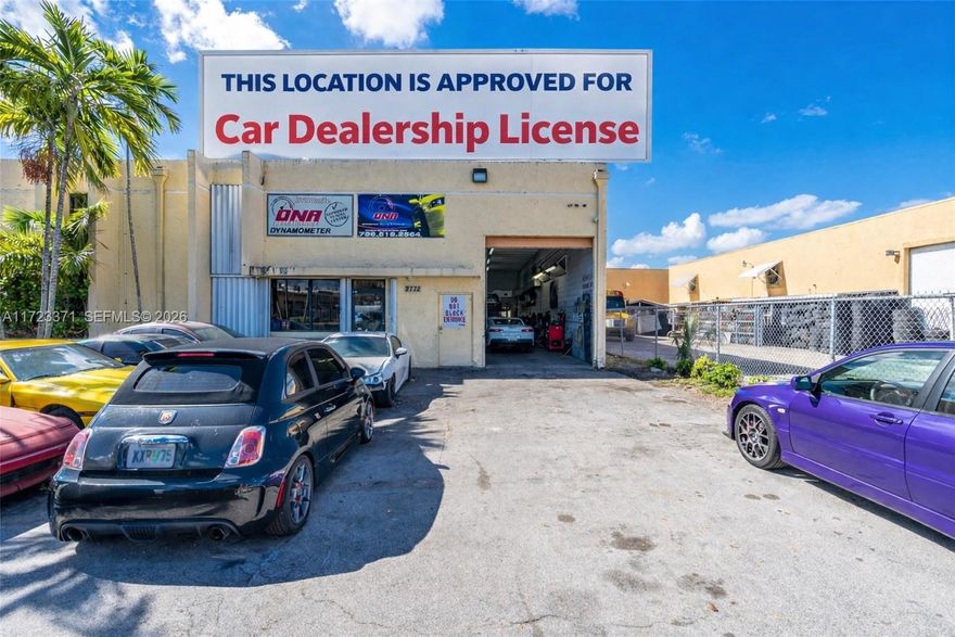 Location approved for car dealer license! Motivated seller—all offers considered! Established in 2012, this dual-specialty automotive repair and race car preparation facility offers vehicle maintenance, performance upgrades, custom fabrication, and more. Known for exceptional service and loyal customer referrals, the facility includes a warehouse, showroom, office, low rent, and all necessary licenses. Conveniently located near major highways, including 826 and I-75, the sale includes the book of business, vendor list, and lease. Ask about our full inventory list and secure this turnkey business opportunity today!