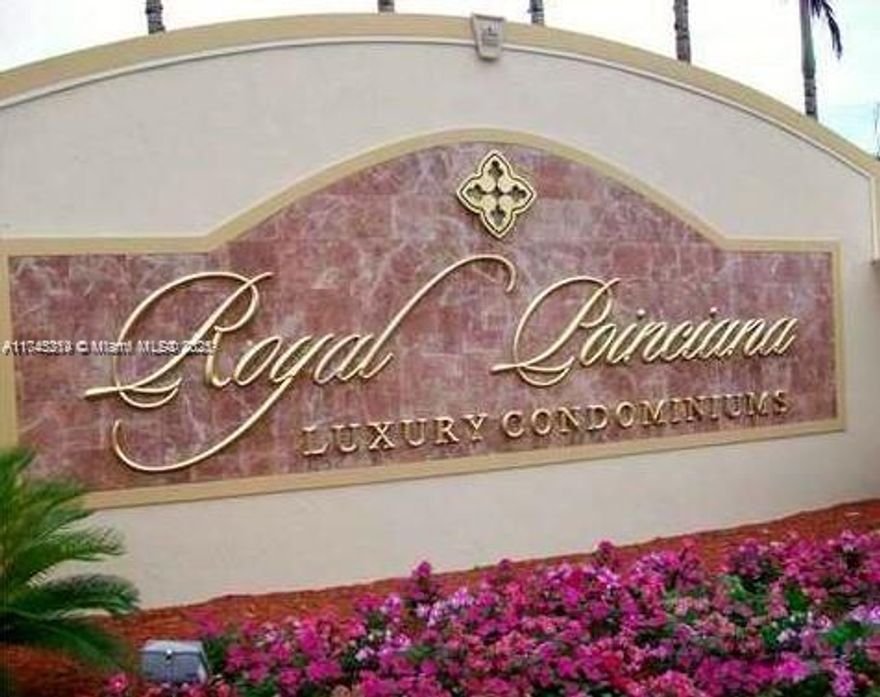 Large 1 bed 1 bath in Royal Poinciana. gated community with many amenities such as pool, exercise room, clubhouse. close to major highways and shopping centers. UNIT IS SOLD AS IS WITH LEASE CONTRACT. RENTED TILL 08.14.26 FOR $1650 MONTHLY. READ BROKER REMARKS FOR SHOWINGS AND WHERE TO SEND OFFERS.