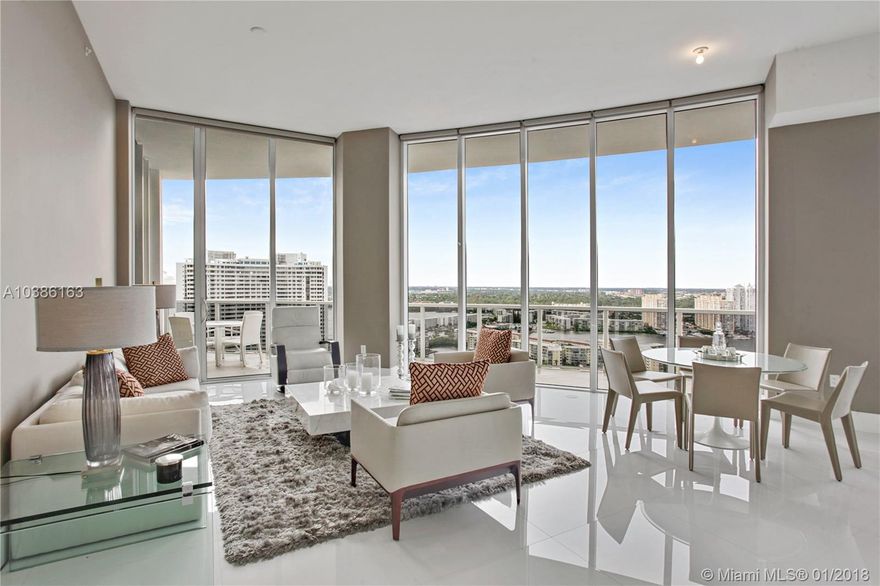 Beautiful furnished residence on high floor with breathtaking views of the city and the intracoastal.  Located  the coveted and safe Williams Island.  Bellini in Williams Island offers the finest of luxury living, with state of the art gym, spa, game room, club room, heated pool, tennis courts. boat docks, and more.  All in the safety and convenience of Williams Island.