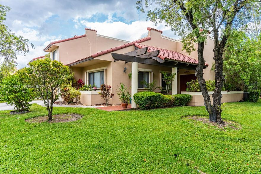 Your own private oasis! A bright & sun-filled corner residence, ideally situated on a quiet cul-de-sac within the exclusive gated community of Costa del Sol in Doral. It's a resort-style lifestyle with amenities, like tennis, basketball courts, a sparkling pool, clubhouse, children’s playground, and scenic jogging paths—all within a guard-gated setting for added security and peace of mind. This charming corner unit features a 1-car garage plus driveway parking for two additional vehicles. Inside, a comfortable open kitchen with a convenient snack bar flows seamlessly into the living spaces. The split-bedroom layout offers privacy, while the enclosed back patio invites you to unwind & enjoy lake views. Experience the best of Doral living—this is a rental opportunity you won’t want to miss.